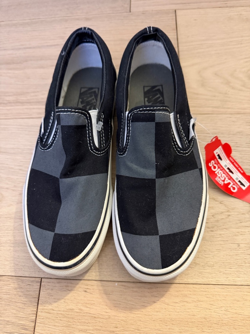 Vans Slip-On Checkerboard Sneakers - Black and Gray